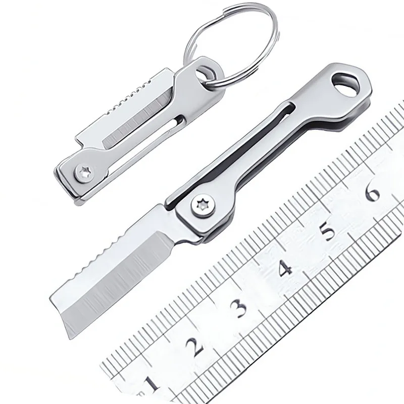 Mini cuchillo plegable de acero inoxidable para exteriores, suministros de acampada, llavero de cabeza cuadrada, colgante, cuchillo de desembalaje de bolsillo portátil, 1 ud. - imagen 3