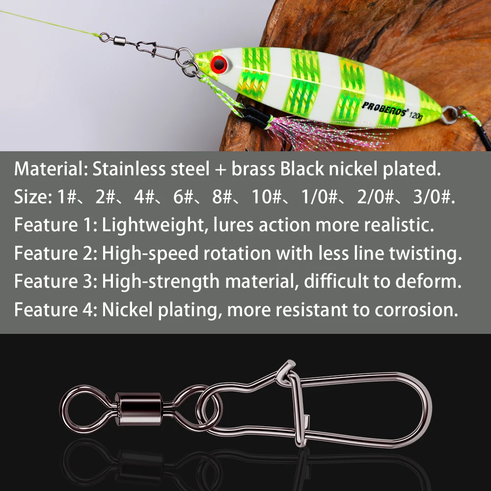Proberos-Anillo giratorio de acero inoxidable, accesorio de pesca Luya, 10 piezas, Pin mejorado 1-1/0-2-2/0-3/0-4-6-8-10 #8 - imagen 4
