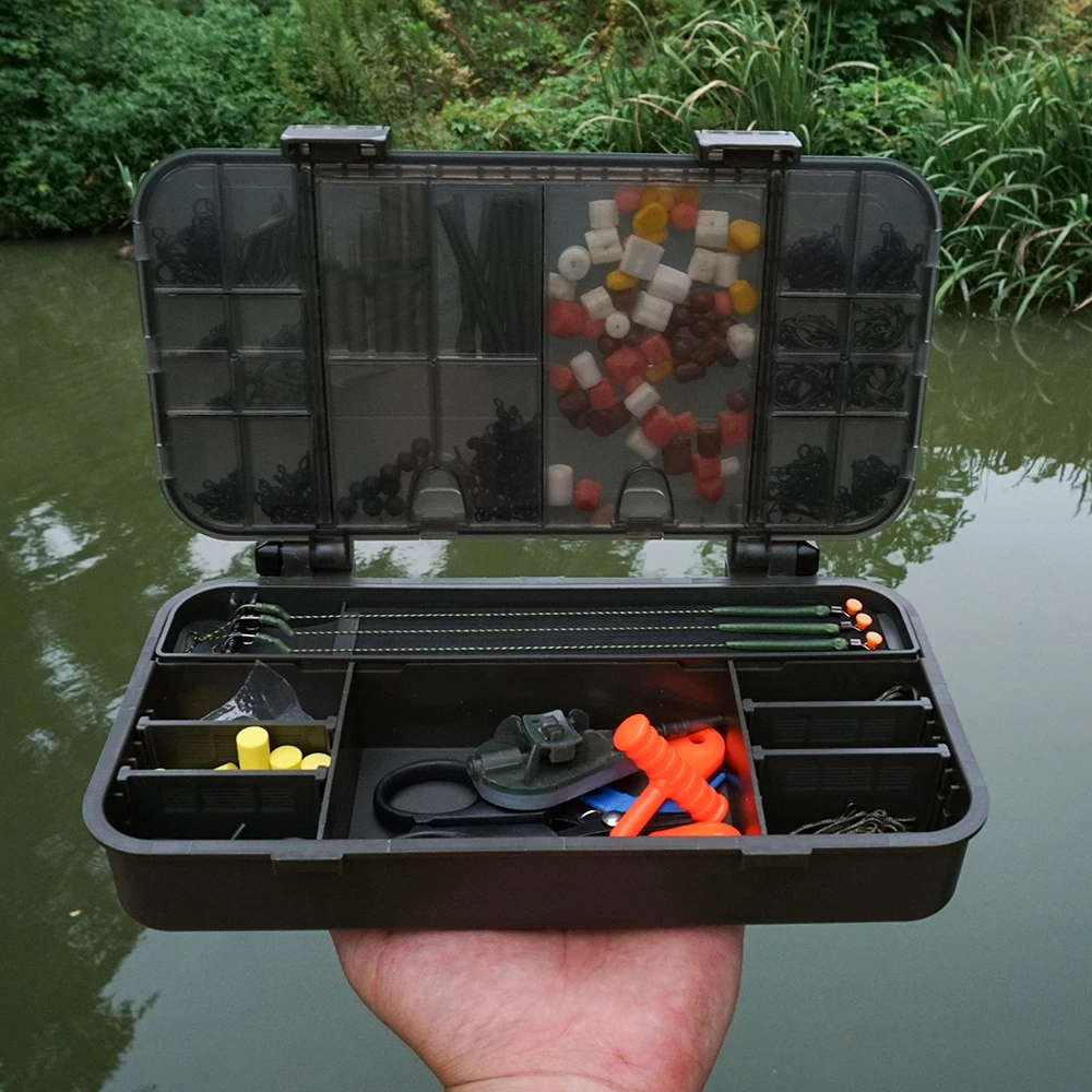Hirisi-caja de pesca de carpa, equipo con 10 piezas, aparejo de alfileres, organizador, compartimento, accesorios, W501 - imagen 3