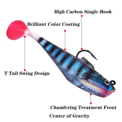 Señuelo de pesca suave de silicona, anzuelos con cabeza de anzuelo de 7,5 cm y 5cm, Wobblers, cebo de goma Artificial para lubina, carpa, Lucio, aparejos de pesca, 1 ud.