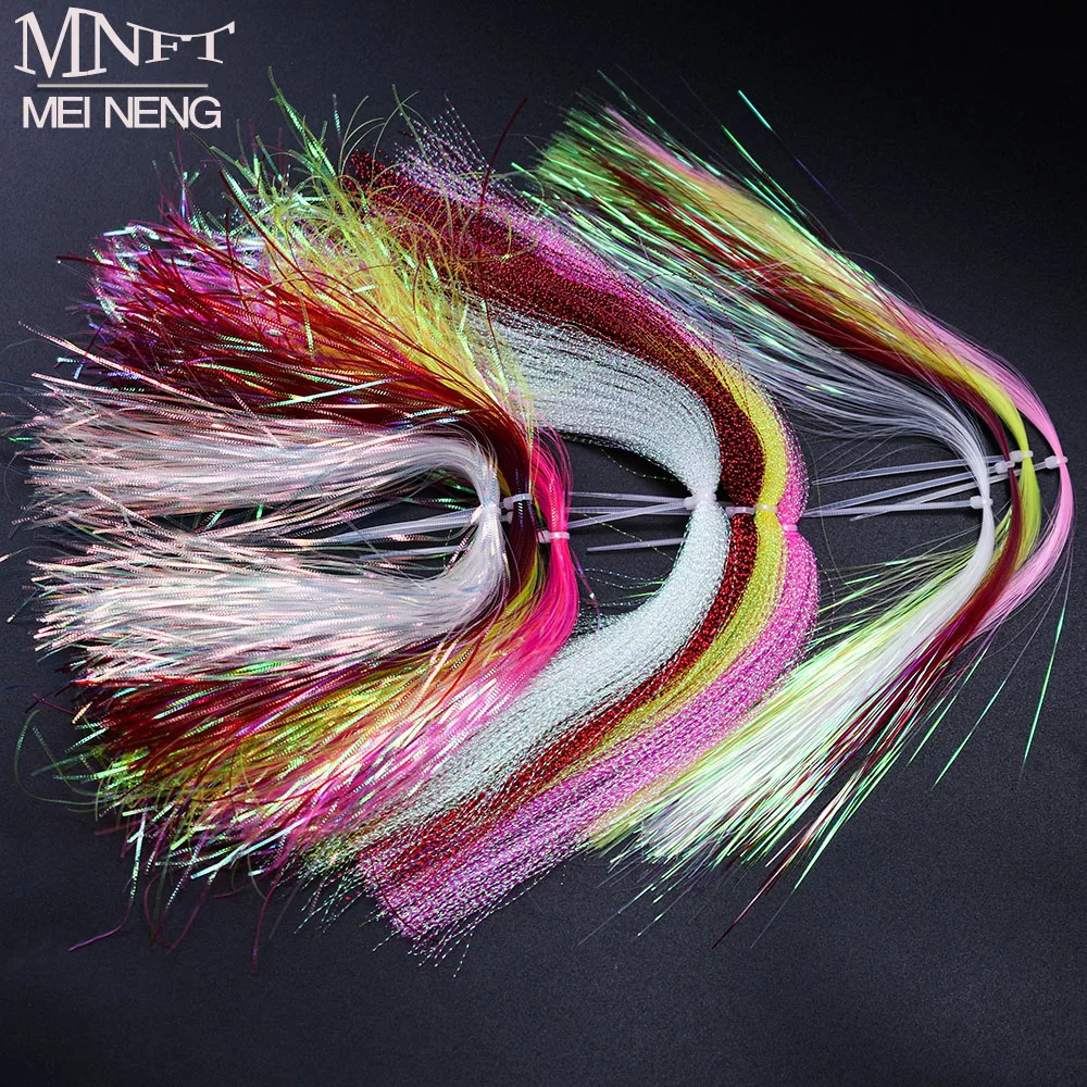 MNFT, 9 paquetes de materiales para atar moscas Flashabou, plantilla para hacer moscas, señuelo de pesca, cristal Krystal, cadena Flash ondulada, agua salada, agua dulce