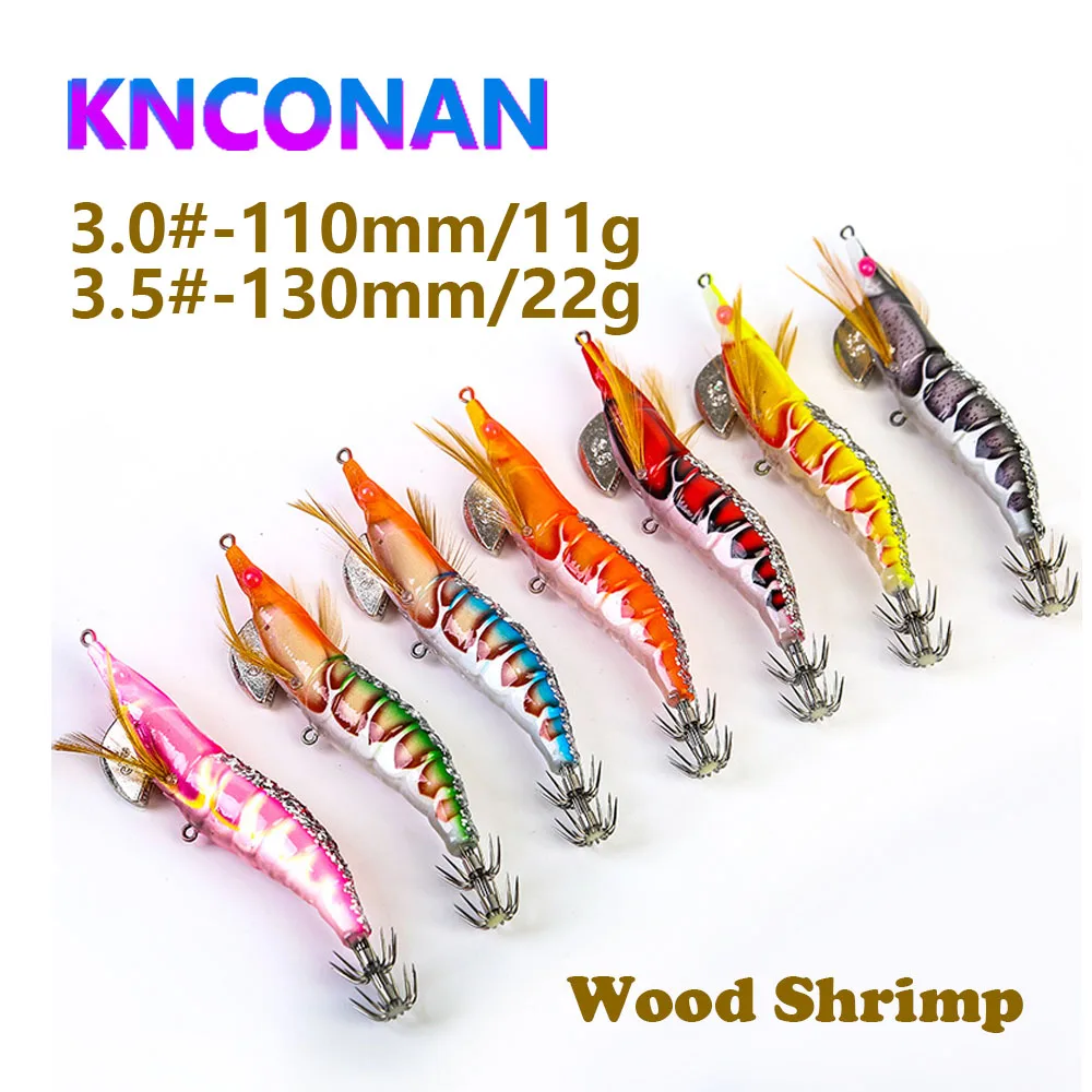 Señuelos de pesca con anzuelo de calamar luminoso 3,0 #   3.5 #   Señuelo de pulpo de pie suave, cebo duro Artificial de madera para camarones y sepia, herramientas marinas