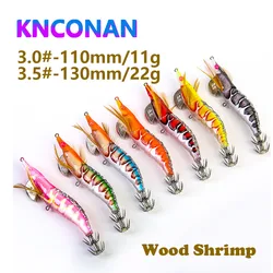 Señuelos de pesca con anzuelo de calamar luminoso 3,0 #   3.5 #   Señuelo de pulpo de pie suave, cebo duro Artificial de madera para camarones y sepia, herramientas marinas