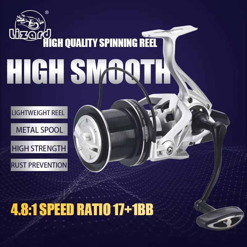 Carrete Lizard Surf Spinning Plateado para Pesca Mar y Carpa