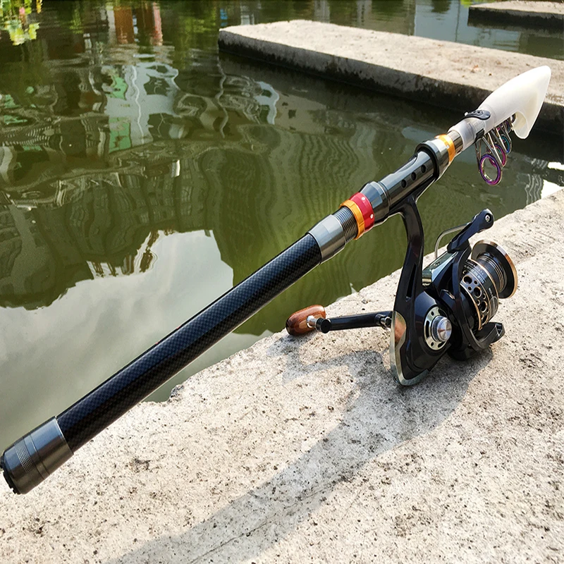 Combo de caña de pescar y carrete giratorio, caña de mar de fibra de carbono de 1,8-3,6 m y relación de engranaje 5,2: 1, carrete de Metal con Kits de línea para carpa lubina - imagen 5