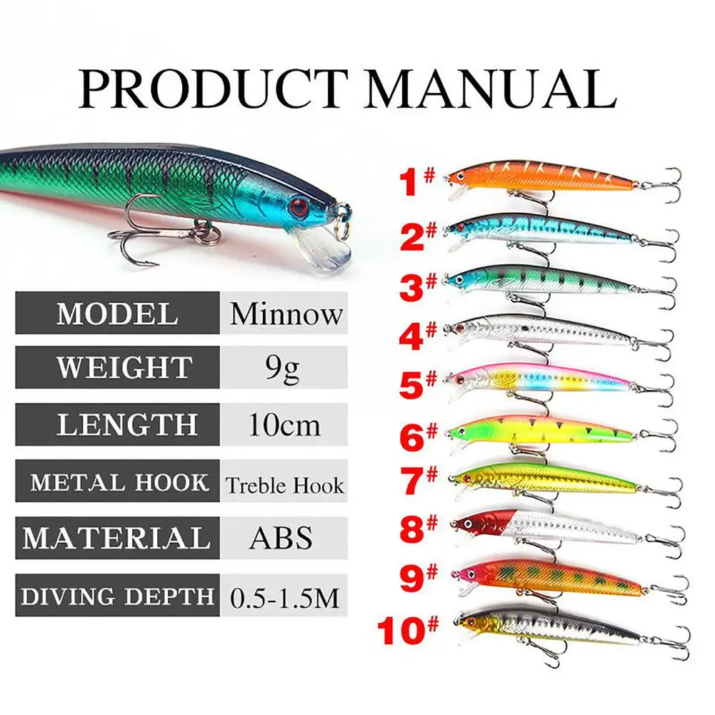 Señuelos de Pesca de pececillos, combinación de cebo duro grande, hundimiento con gancho para perca de trucha, 5 piezas, 10cm/8,5g - imagen 2