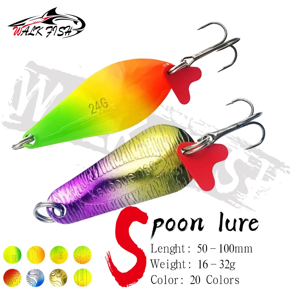 WALK FISH-señuelo de pesca de trucha, cuchara giratoria de Metal, hoja de núcleo rojo, tres anzuelos, proyección de larga distancia, lentejuelas de Metal, 16g-28g