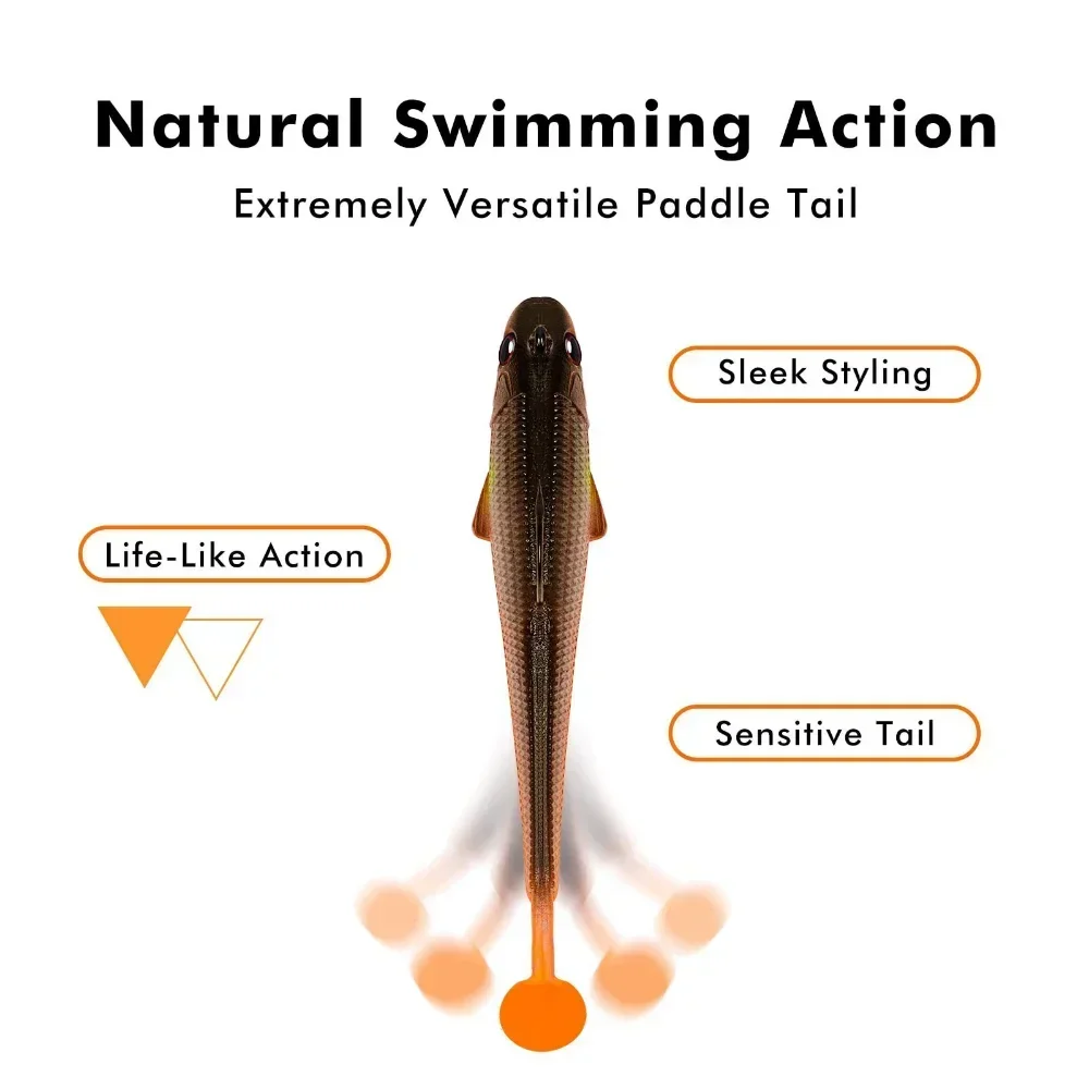 6 uds. Señuelos blandos, cebo luminoso, señuelo de pesca Leurre Shad, cebo de silicona de doble Color, perca de cola en T, cebo de señuelo volteado en la espalda BKK - imagen 5