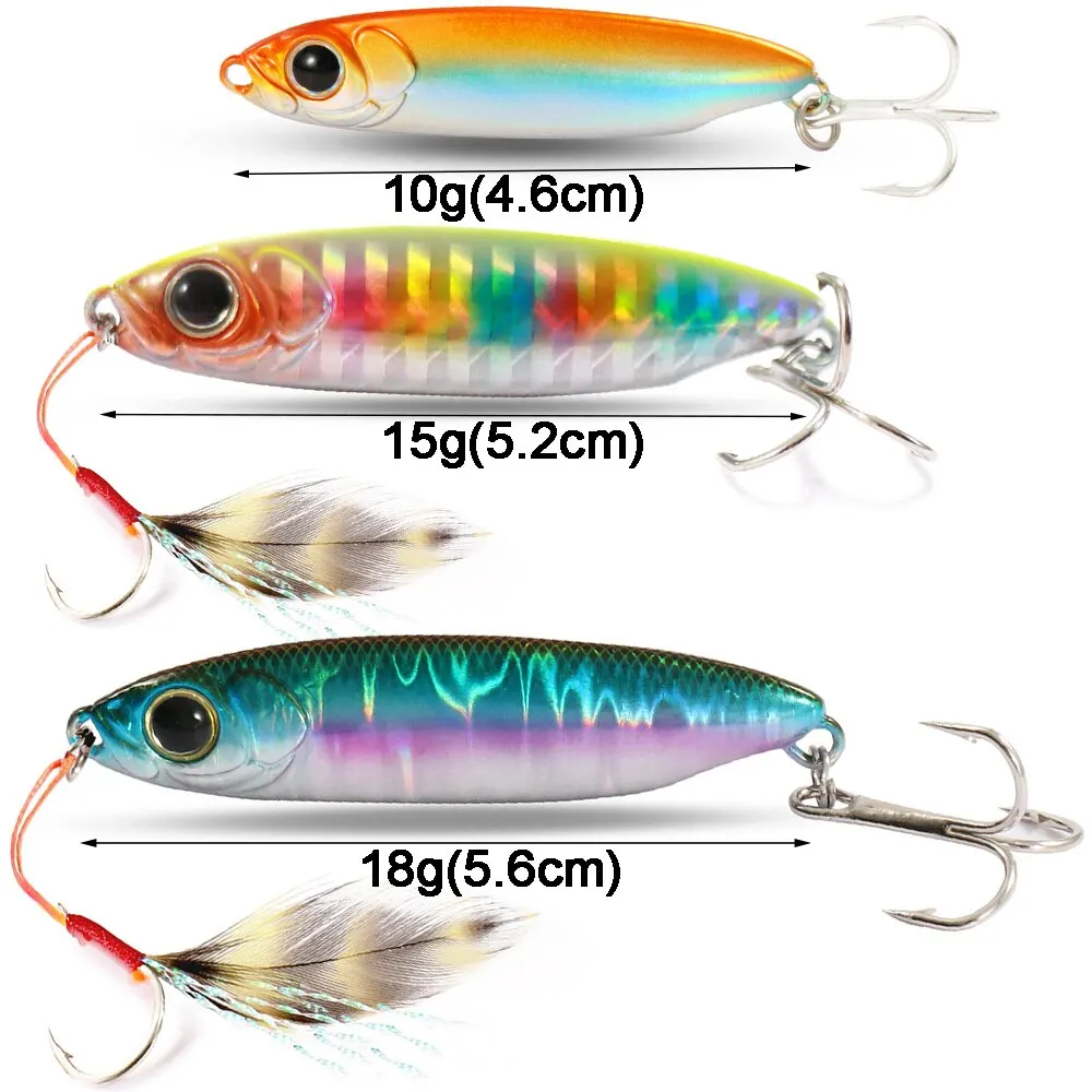 Plantilla de Metal Artificial, cebo de 10g, 15g, 18g, Wobbler, pluma, gancho, cubierta láser, Spinner de hundimiento, herramientas, accesorios de pesca, señuelo - imagen 2