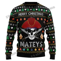 Jersey navideño 3D con estampado esqueleto para hombre