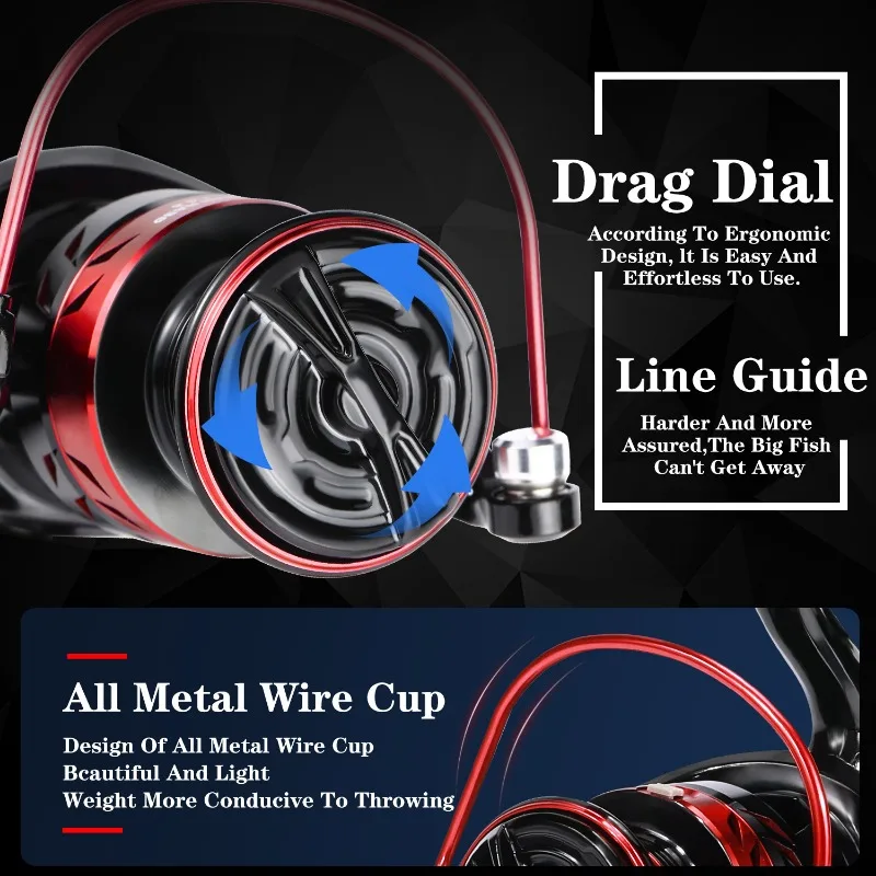 Combo de Pesca giratorio Sougayilang, 1,8 m, 1,98 m, 2,1 m, caña de pescar de fibra de carbono de 4 secciones y relación de engranaje 5,2: 1, carrete de Pesca - imagen 4