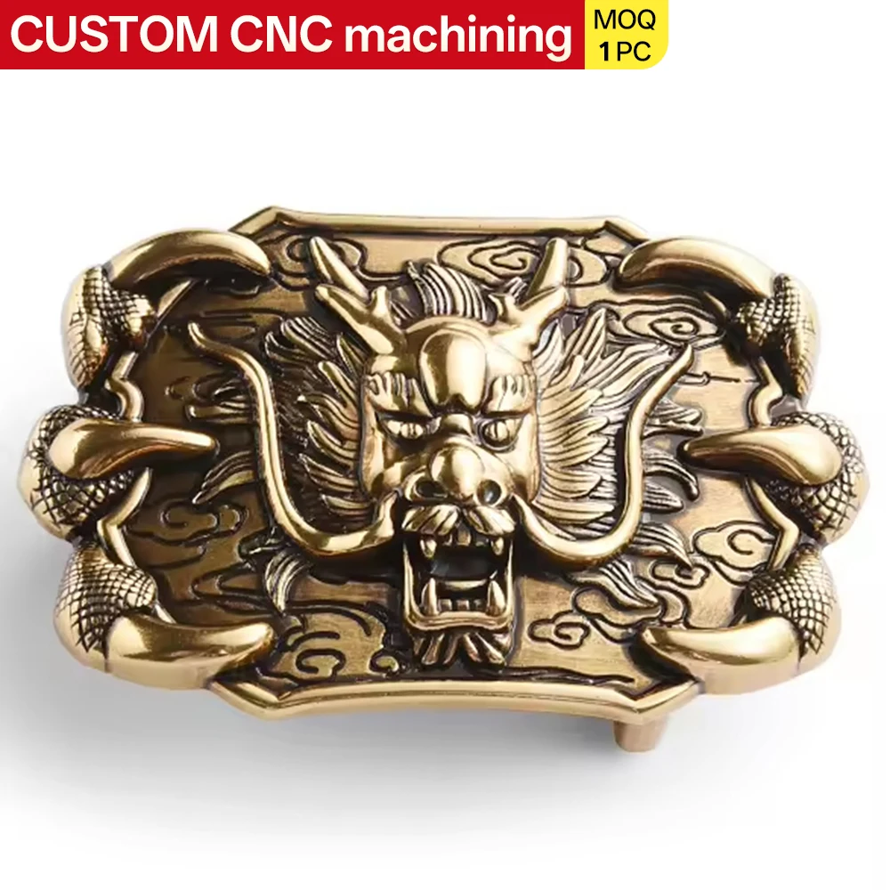 Hebilla de Cinturón Dragón en Latón Antiguo – Grabado CNC a presión