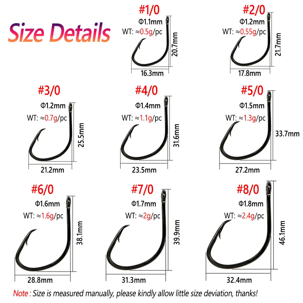 Bimoo 100PCS # 1/0~ # Anzuelo de pesca circular compensado ligero 8/0 para anzuelo de cebo vivo resistente a la corrosión pesca en agua dulce y salada - imagen 3