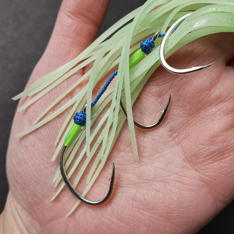 OBSESSION HK012 1PC Saltwater Luminous Squid Hook Soft Octopus Skirts Squid Trolling Fishing Bait Slow Jigging Assit Three Hooks - imagen 5