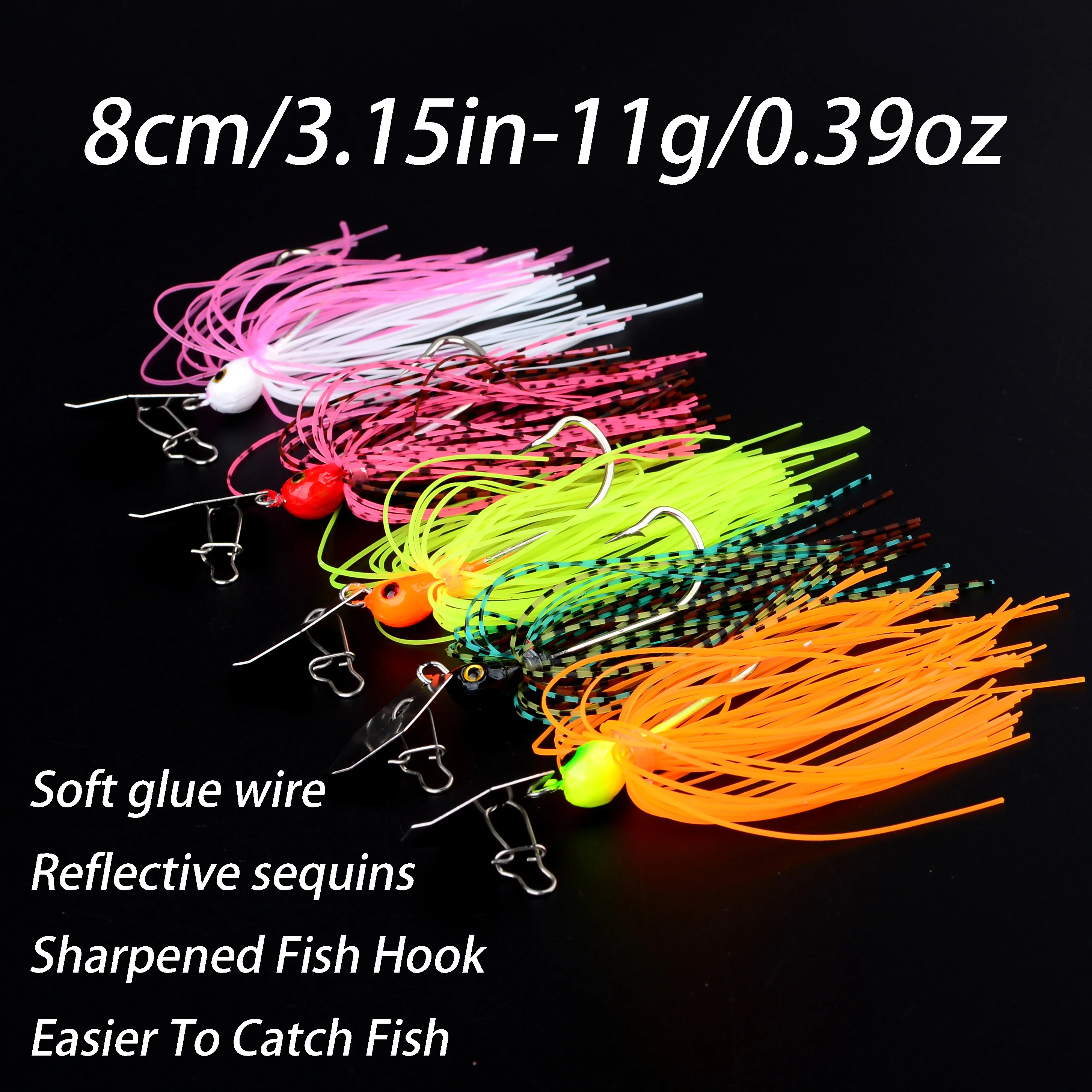 Juego de Señuelos de Pesca, 5 uds., Chatter de Pesca, hoja de Metal sin malezas, anzuelo con cabeza de plantilla, alambre giratorio - imagen 2