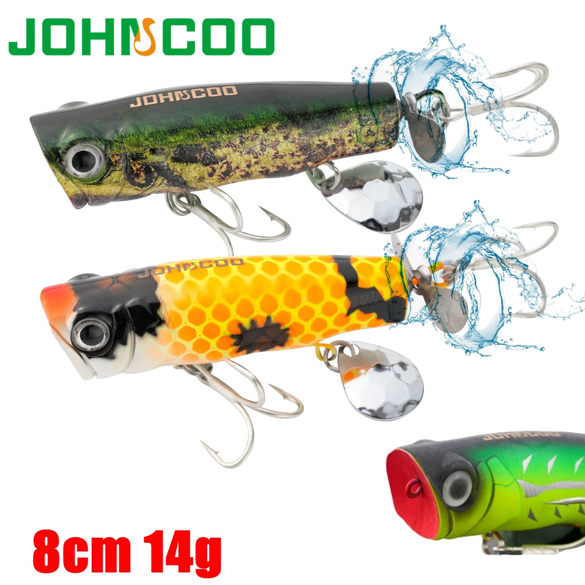 Topwater Popper 8cm 14g Wobblers señuelo de pesca de plástico Spinner Bass Pike carpa Crankbait cebo duro Artificial cebo de pesca