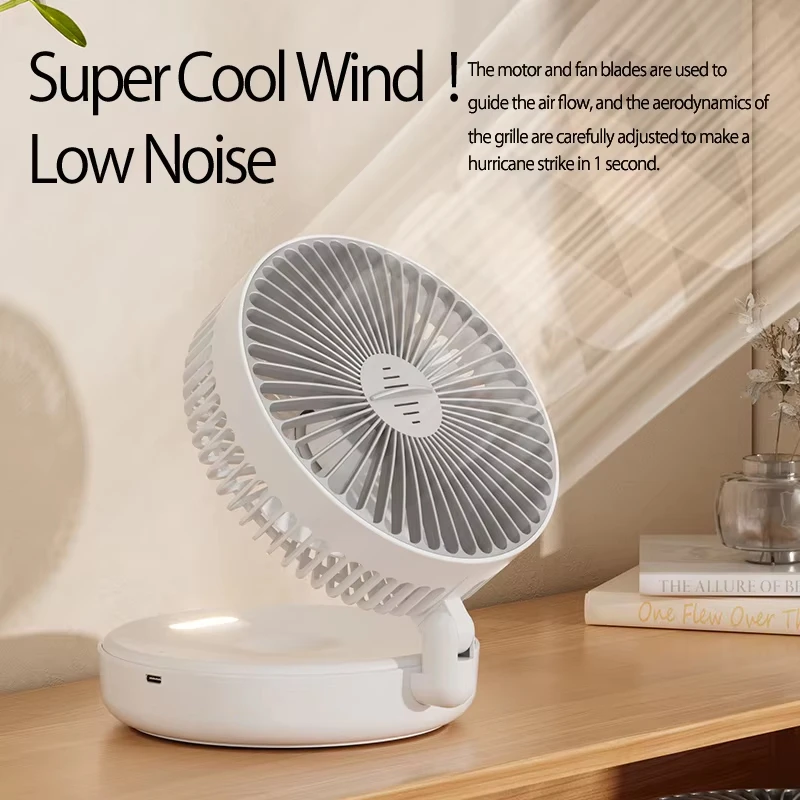 2025 nuevo ventilador de escritorio recargable 3 en 1 5000mAh ventilador montado en la pared 90 °   Ventilador USB plegable de 4 velocidades con luz nocturna cálida - imagen 5