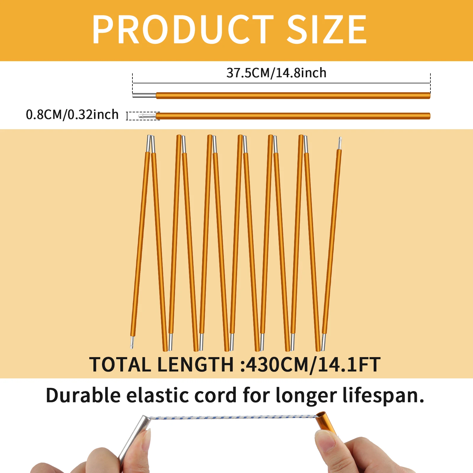 Postes de tienda de campaña de aleación de aluminio, varillas para tienda de campaña de 360CM/430CM, accesorios esenciales para acampar de 11/13 secciones - imagen 5