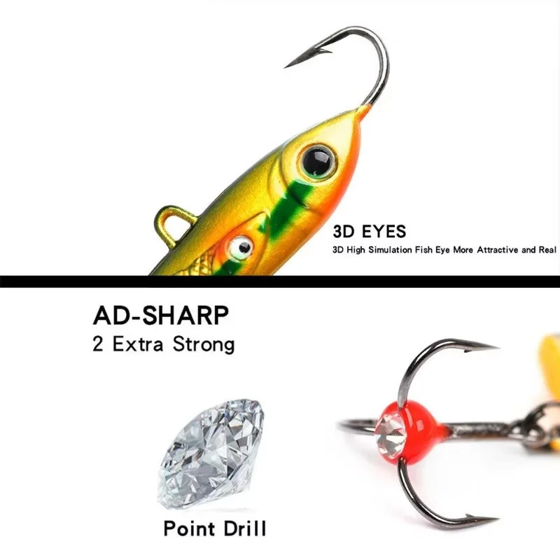 FTK 10g 20g equilibrio de señuelo de pesca de invierno ojos 3D plantilla de Metal hielo duro cebo Artificial hundimiento Minnow Swimbait Wobblers Pike - imagen 3