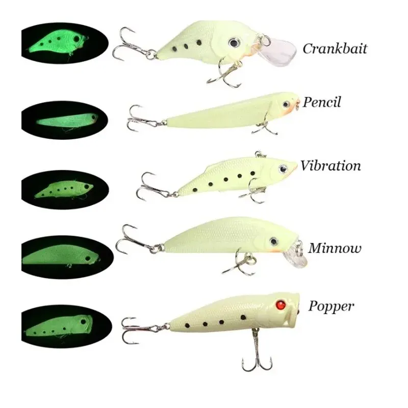 Kit de cebo duro luminoso con manivela Popper, 5 uds., Wobbler Artificial para Lucio, lubina, noche, juego de Señuelos de Pesca de invierno, aparejos de Pesca - imagen 2