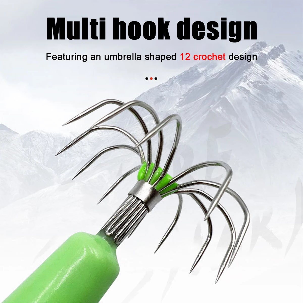 1 Uds. Gancho luminoso para anzuelo de calamar y sepia, 12g-96g, 12 agujas, plantillas brillantes de pulpo, cebo Artificial, señuelo duro para Turlutte, cebo para camarones - imagen 2