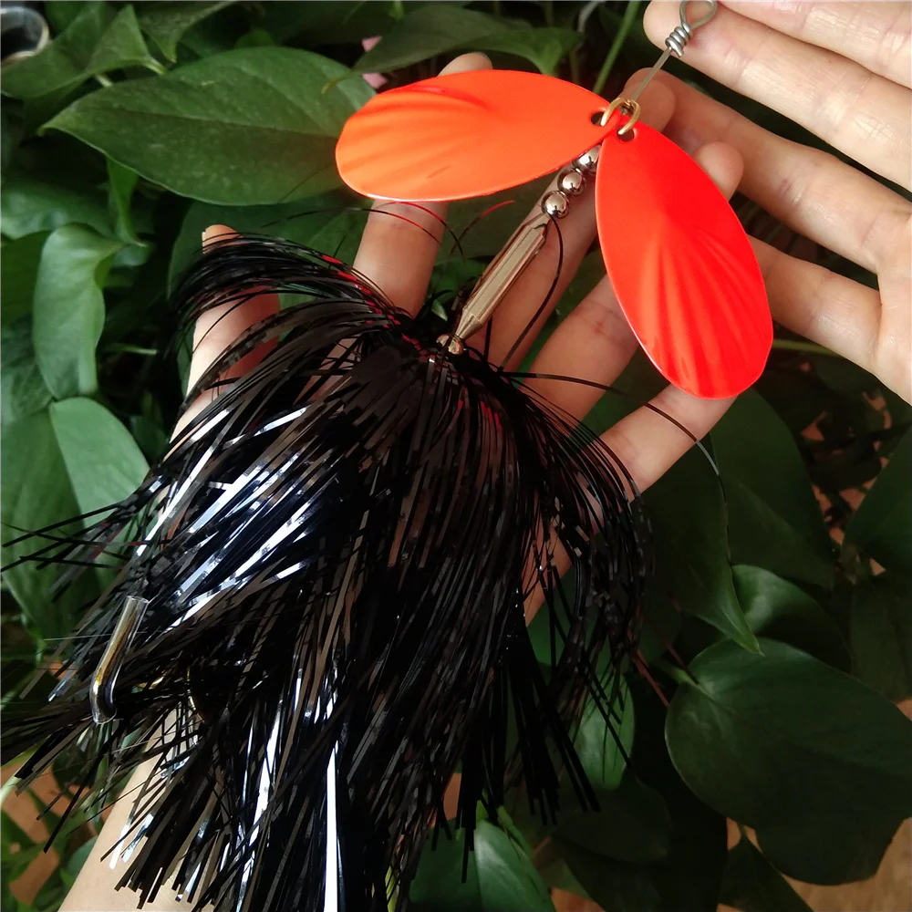 Buzzbait-falda de silicona atada a mano, 24cm, 42g, cabeza de plantilla, ojos realistas 3D, señuelo de pesca con lentejuelas, Spinner, cebo de alambre, Spinnerbait, 1 ud. - imagen 4