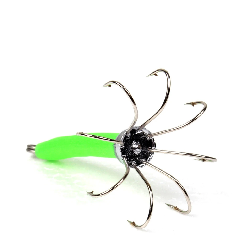 1 Uds 8,7 G plástico verde luminoso calamar anzuelos 8 agujas cebos de calamar fuerte brillo sepia anzuelo de pesca cebo anzuelo de mar - imagen 2