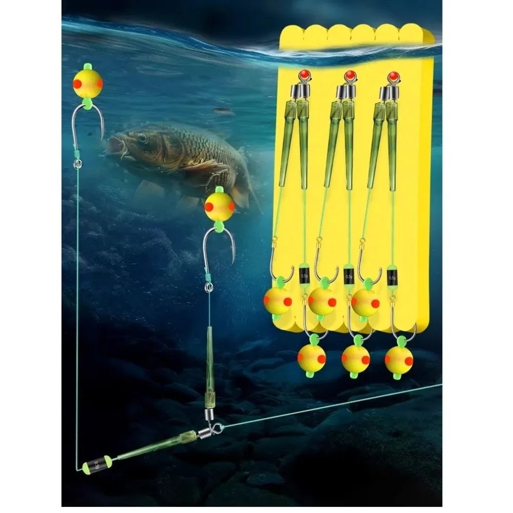 3 piezas Talla 9 # -13 #   Juego de anzuelos con parte inferior inversa, cebo de pesca flotante, juego de sedal de doble gancho, anzuelos de carpa Euro