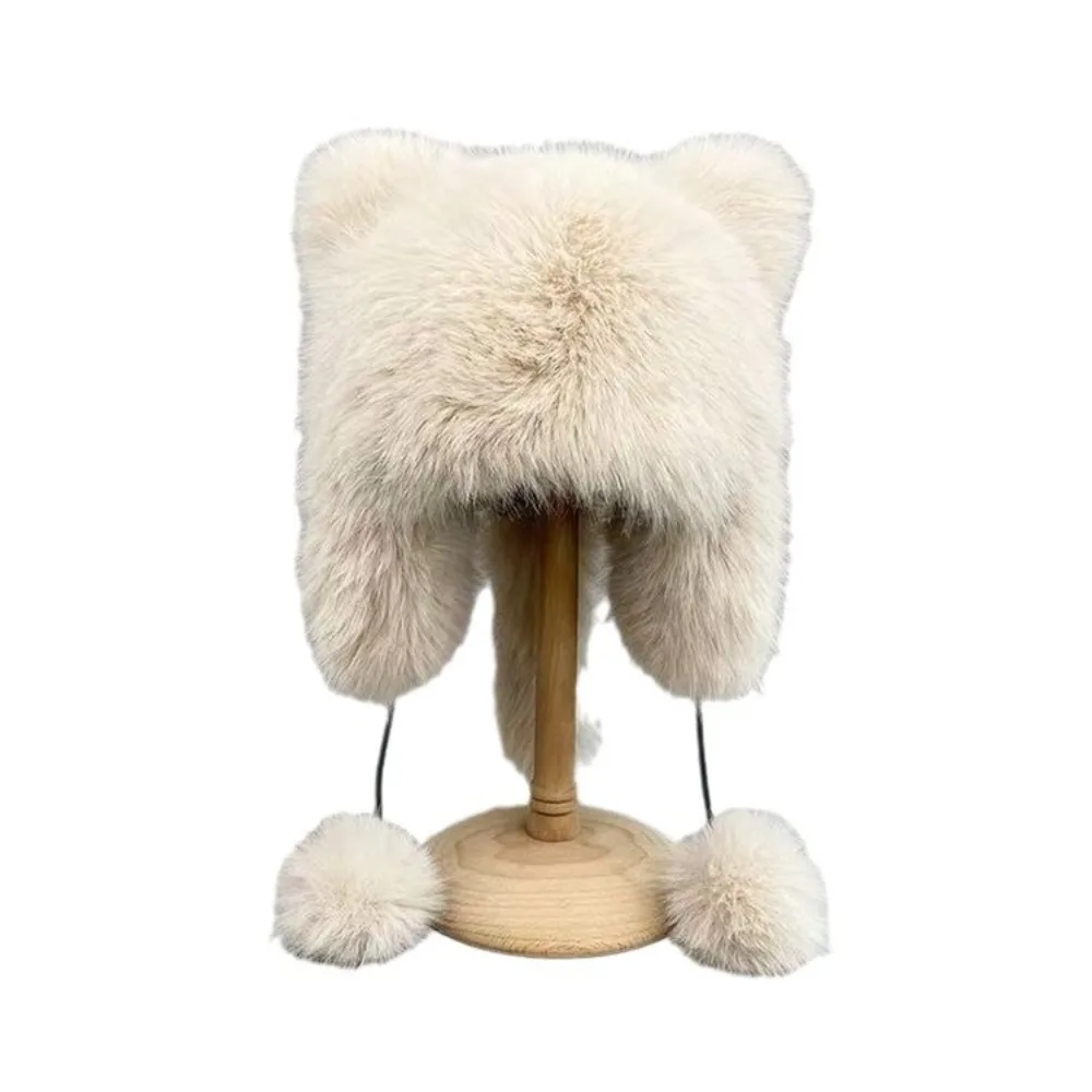 New Thickened Winter Hats for Women Keep Warm Imitation Fox Fur Furry Trapper Hat with Cute Tail Windproof Bomber Hat Winter - imagen 4