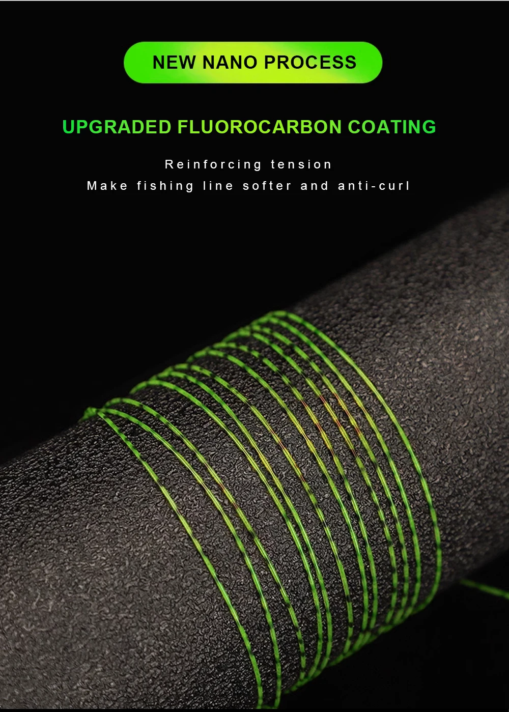 Una caña de pesca negra y verde con una línea