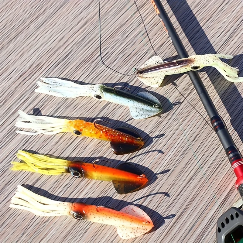 5 Stuks 14Cm 35G Ingebouwde Loden Kophaak Zachte Inktvis Jig Lokken Octopus Inktvis Rok Jigs Aas Lichtgevende Uv Effect Voor Deepsea - imagen 4