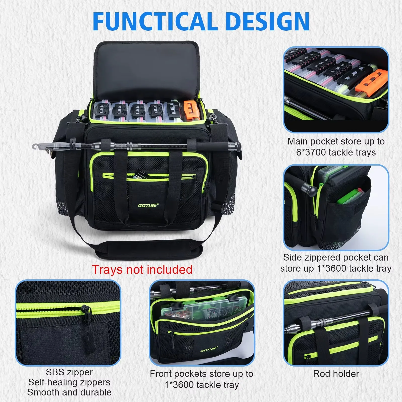 Bolsa de pesca impermeable Goture con base EVA rígida y porta cañas - imagen 5