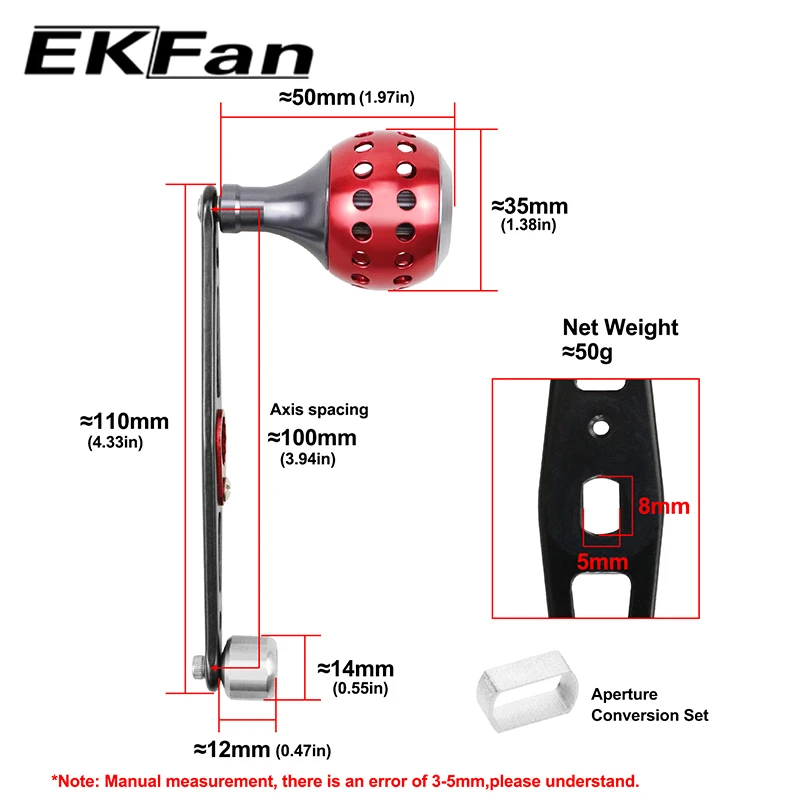 EKfan fuerte duradero 8*5mm agujero individual 112MM mango de carrete de pesca aleación de aluminio carrete de pesca basculante para carrete Baitcast Daiwa - imagen 5