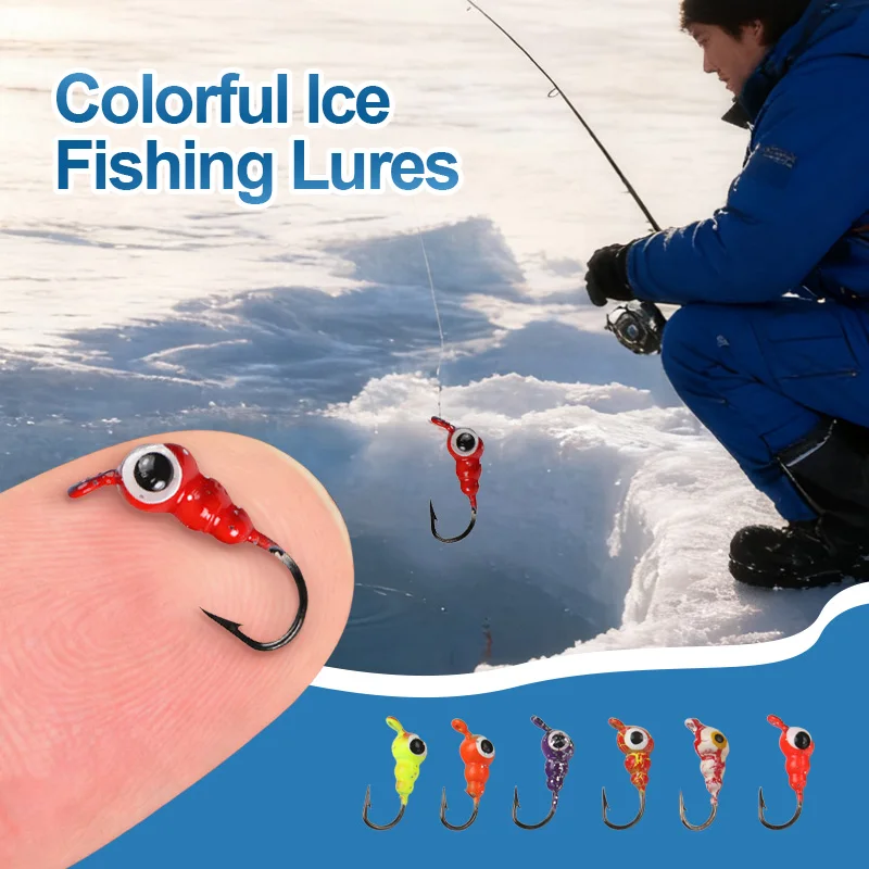 JSFUN 18 Uds. Señuelos de pesca, plantillas de pesca en hielo, equipo de pesca en hielo luminoso, plantillas tipo tipo bala, anzuelos para cabeza para invierno, señuelo de Jigging en hielo - imagen 3