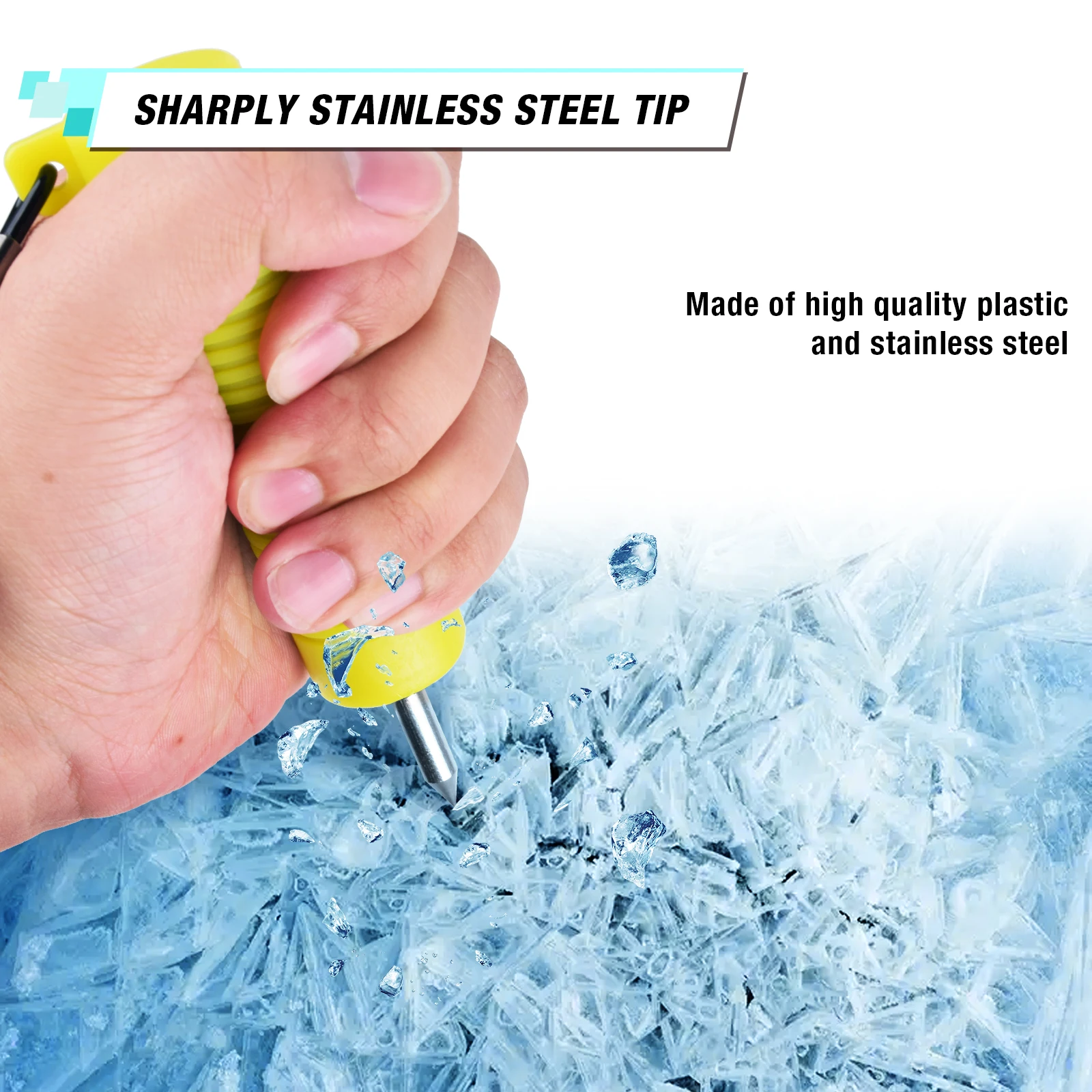 SF púas de hielo retráctiles, punzones de seguridad, herramientas de rotura de pesca en hielo, accesorios para patinaje, trineo, caminar sobre hielo, amarillo brillante - imagen 5
