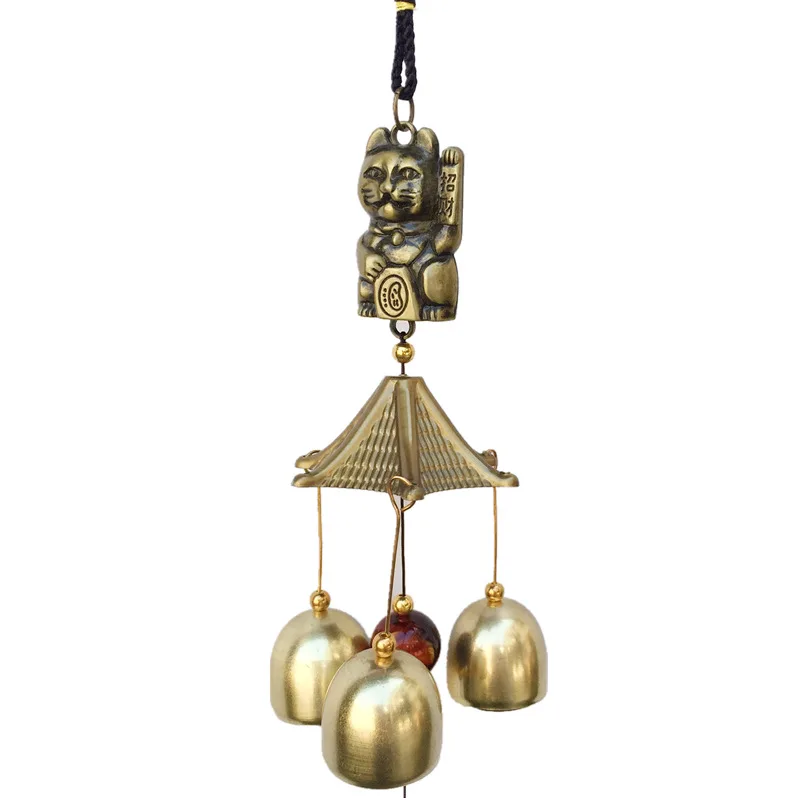 Campanilla de viento de cobre de Metal para decoración de puerta, campana de aleación, colgante Feng Shui, Casa de la ciudad, gato de la suerte, timbre de tienda de dinero - imagen 3