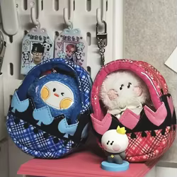 Lindo pequeño huevo de Pascua muñeca bolsa transparente en forma de huevo colgante patrón a cuadros titular de la insignia multiusos