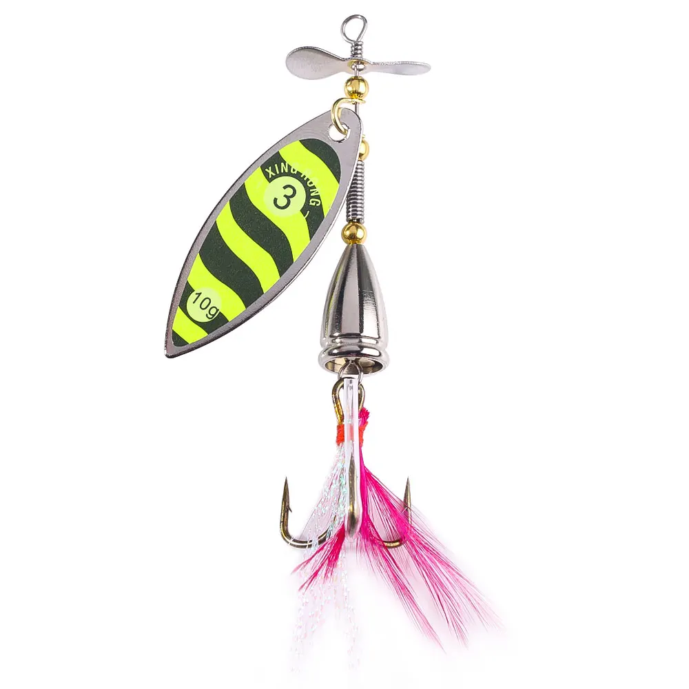 1 ud./5 uds cebo giratorio 10,8g señuelos de cuchara dura señuelo de pesca de Metal con anzuelos triples de plumas para Lucio Muskie Walleye Zander pesca - imagen 3