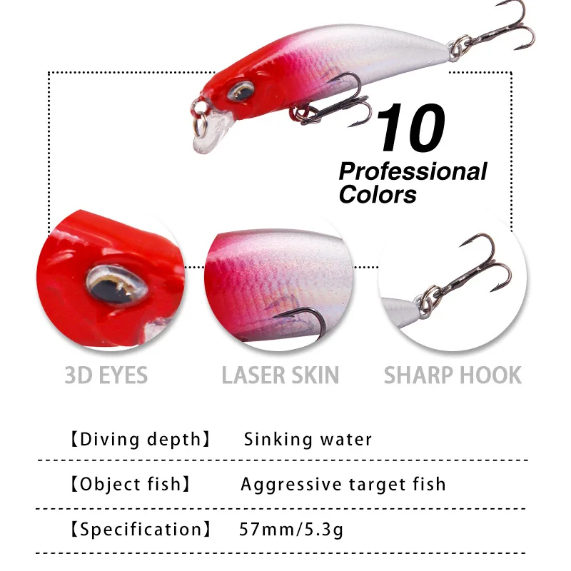 Señuelo de camarón pececillo Artificial, 5cm, 5g, pesca dura, cebos de pescado falsos, Spinning Wobbler, carpa de agua superior de vinilo - imagen 4