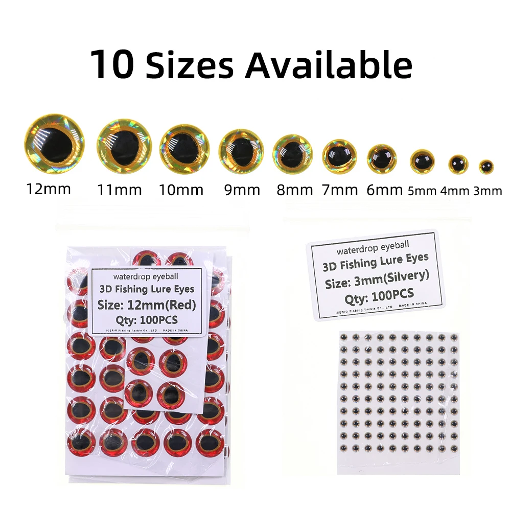 Wifreo 100 Uds 3mm -12mm ojos de pez epoxi 3D holográficos ojos de señuelo de pesca de plástico para atado de moscas Streamer moscas cebo duro suave - imagen 3