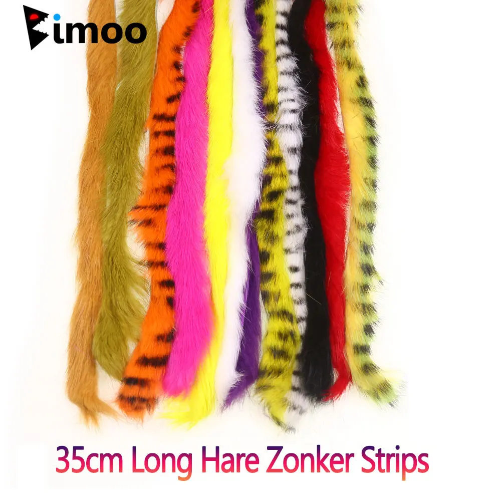 Bimoo, 2 uds., 5mm de ancho, corte recto, piel de conejo, tiras Zonker de liebre, Material de atado de moscas para Streamer, señuelos de pesca de trucha Steelhead - imagen 5