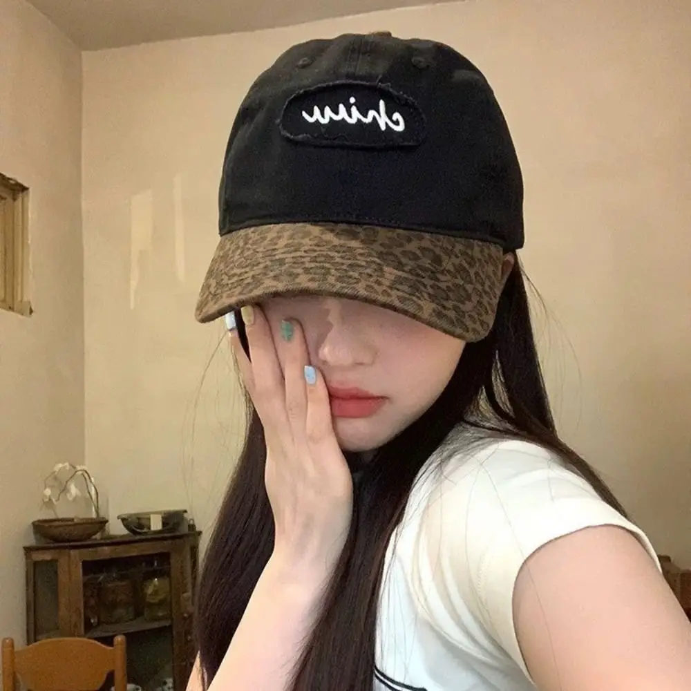 Gorra de béisbol de leopardo ajustable a la moda, sombrilla informal bordada, gorra de béisbol de algodón Hip Hop Y2k con visera para niñas - imagen 2