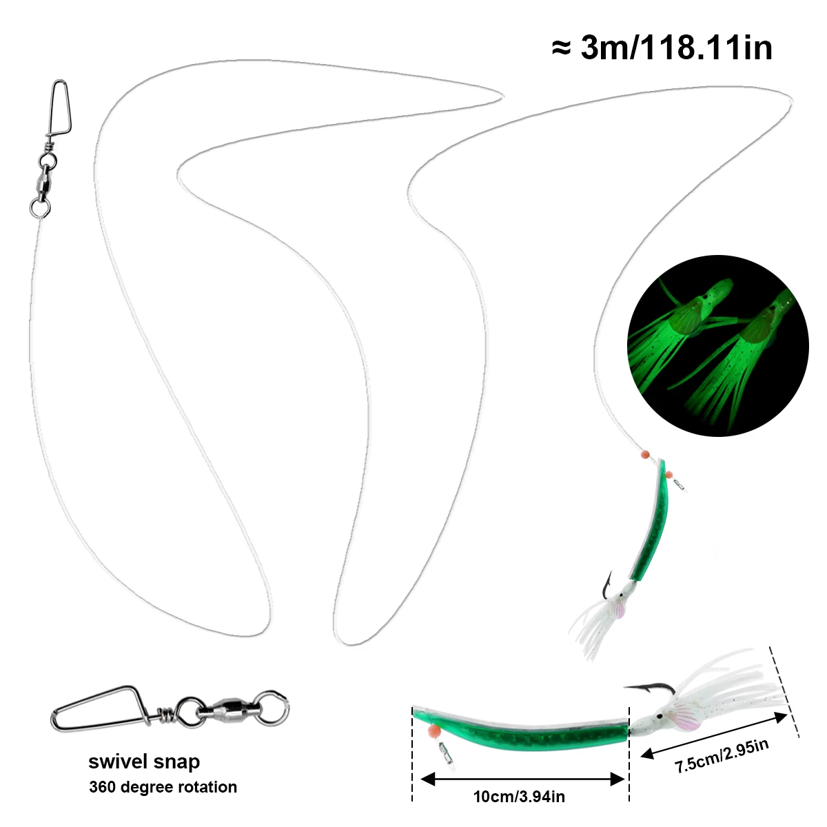 ZYZ-anzuelos de cuerno de arco para pesca con curricán, 10cm, con línea de 3M, anzuelos reforzados, anzuelo de cuerda de asistencia para cebo de superficie, anzuelo de pesca de atún - imagen 4