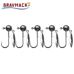 5 uds anzuelo de pesca con cabeza de anzuelo 3,5g 5g 7g 10g anzuelo de bola redonda con hoja anzuelo sin malezas para pesca de gusanos blandos