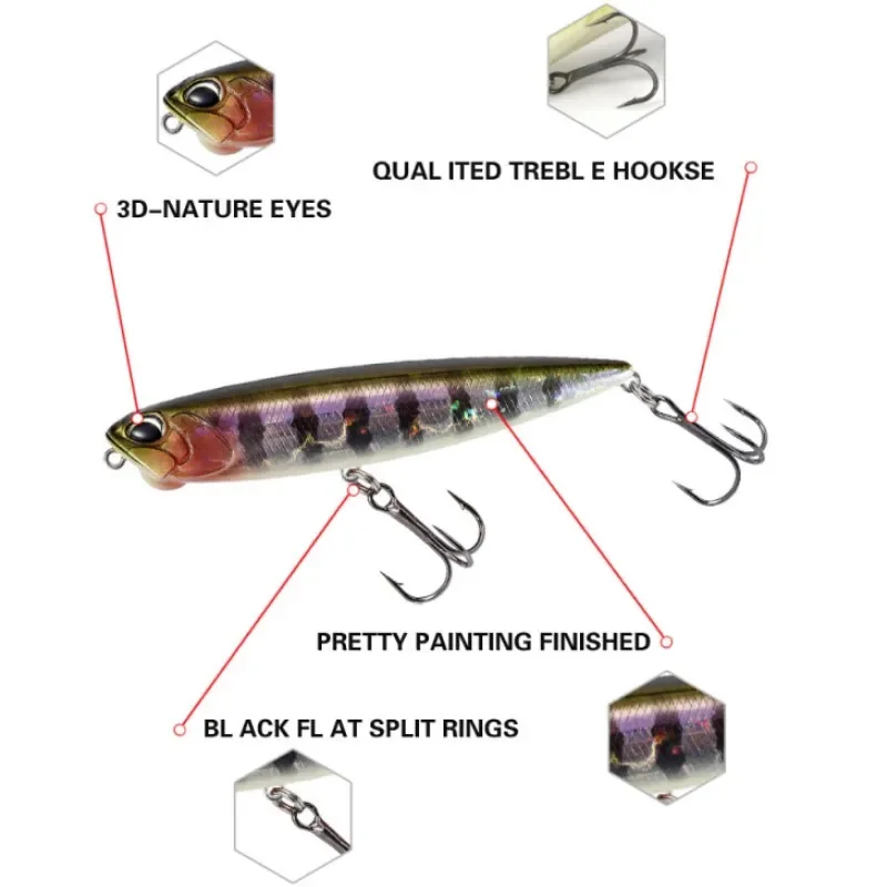 TSUYOKI 2024 Real señuelo tipo lápiz 65mm 5,4g 100mm 14g Señuelos de pesca en superficie WTD Leurre de superficie flotante Stickbait Duo Wobblers - imagen 4