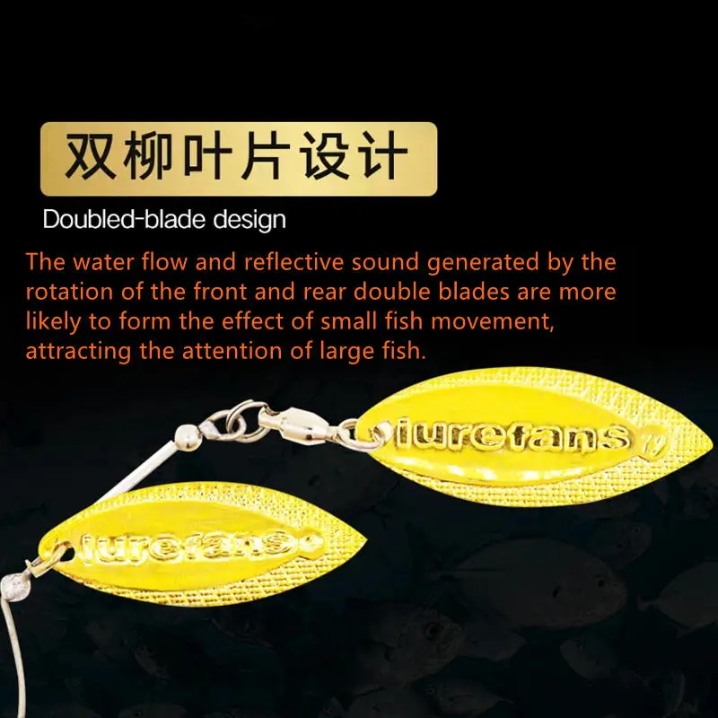 Lurefans-señuelo de pesca de alambre, cebo giratorio con hojas de sauce doble de latón, Wobbler, cuchara de plantilla de Metal, 7g, 10g, 14g - imagen 3
