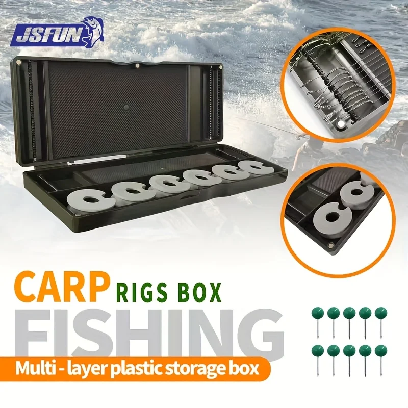 JSFUN Caja aparejos pesca portátil con enrollador hilo multicompartimento