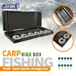 JSFUN Caja aparejos pesca portátil con enrollador hilo multicompartimento
