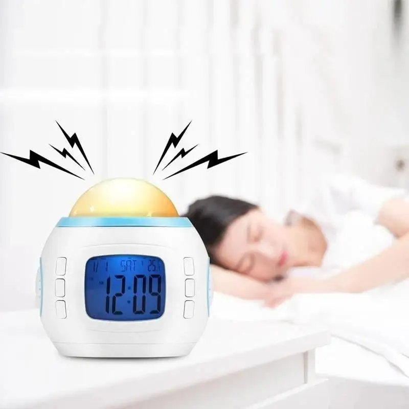 Reloj despertador para niños, cielo durmiendo, estrella, luz nocturna, proyector, lámpara, despertador para dormitorio, música, suministros para el hogar - imagen 5