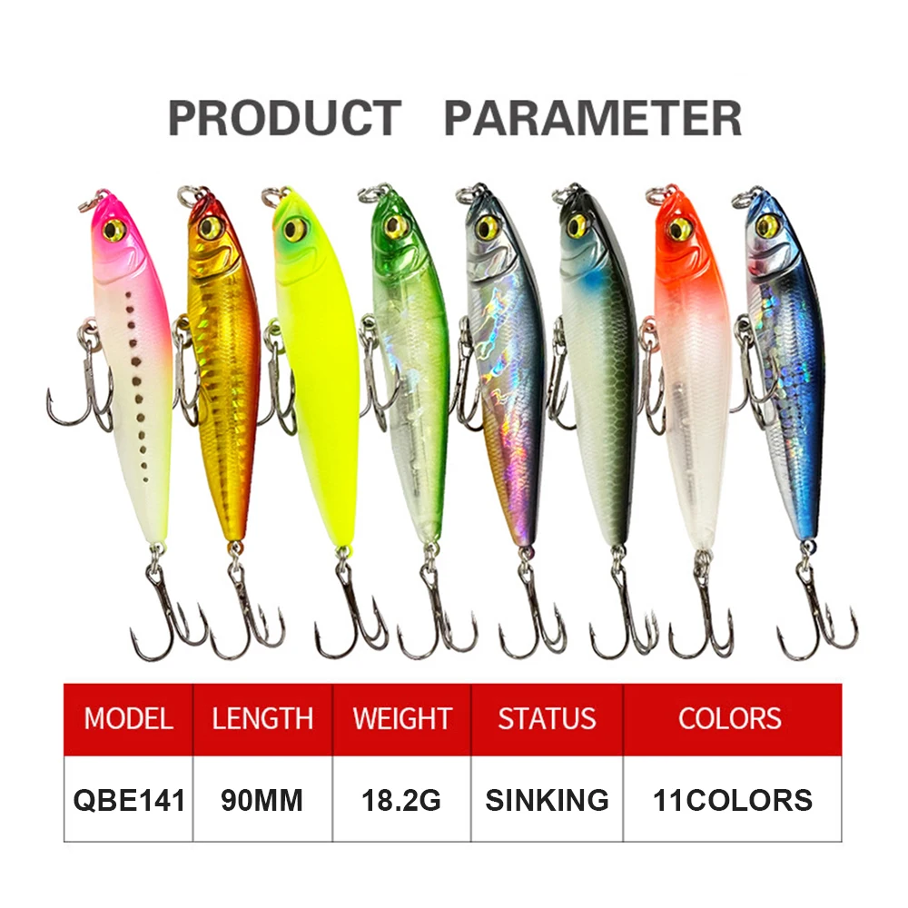 Señuelos de pesca de 9cm y 18,2g, cebo tipo lápiz que se hunde, Wobbler, cebo duro Artificial de fundición larga, Jerkbait, trucha, lubina, aparejos de pesca QBE141 - imagen 3
